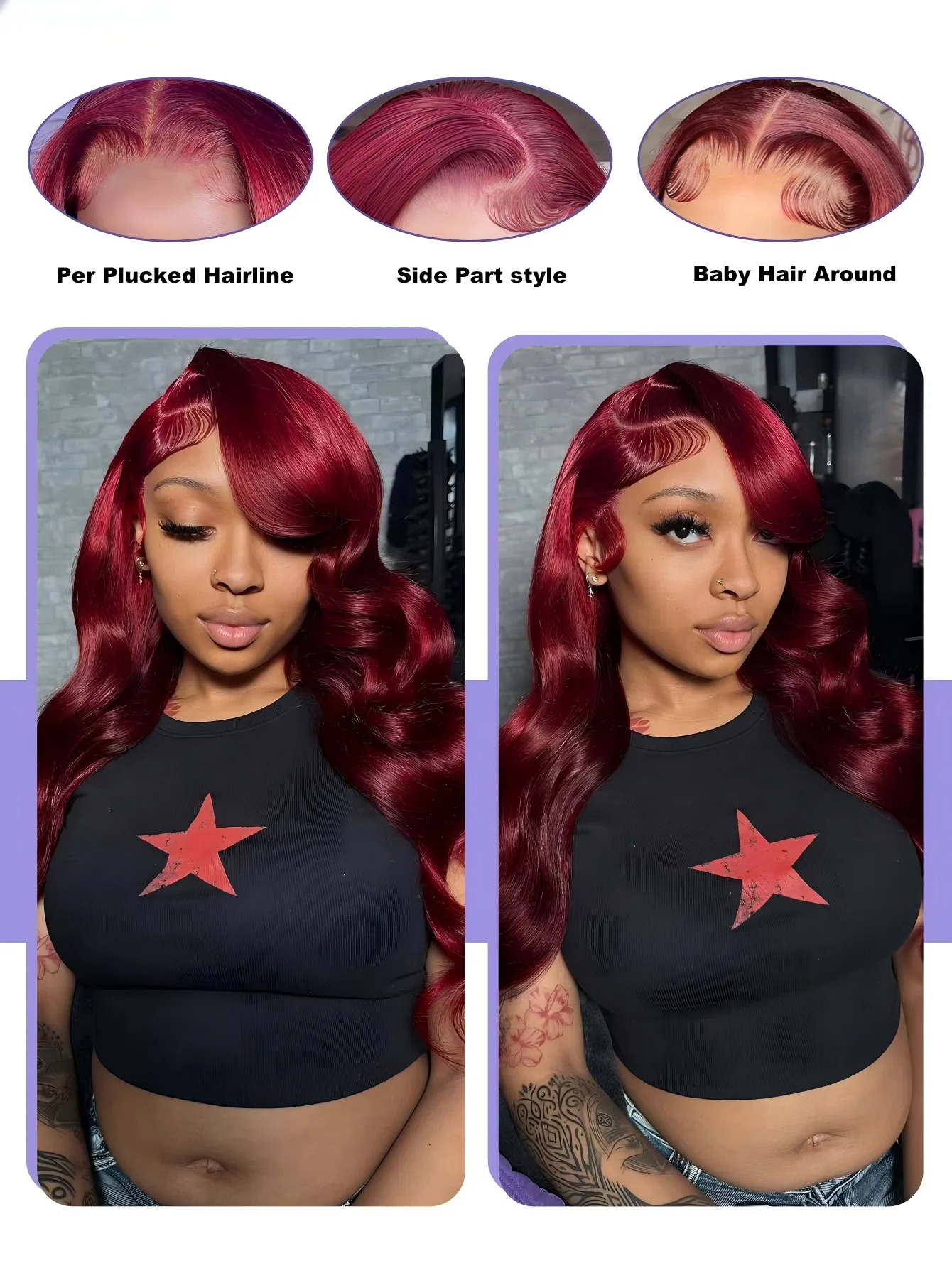 HD Şeffaf 99J Bordo Renkli, Da - Hd Lace Frontal Wig Human Hair Pre Plucked incelemesi ve fiyatı